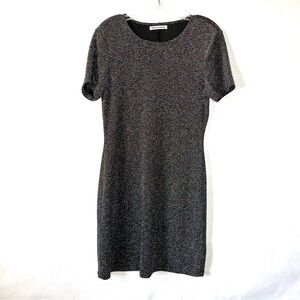 Reformation Women Sz Large Amina Dress Black Pewter Sparkle Mini Metallic Dress